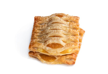 Puff pastry with apricot jam isolated on white