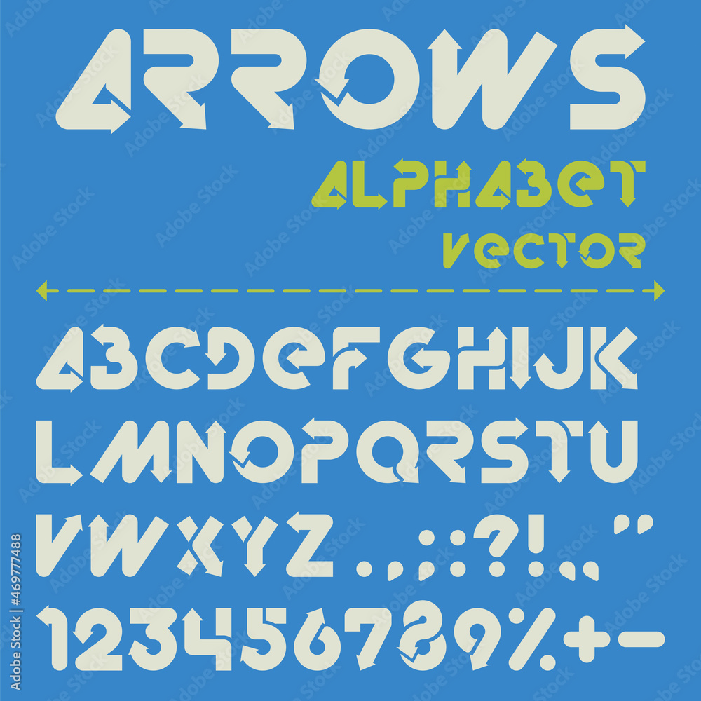 Fototapete creativel font from arrows. collection of letters, numbers and punctuation marks.