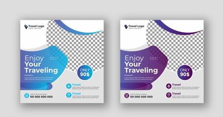 Business social media post square flyer travel banner template