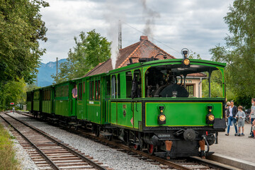 Fototapeta na wymiar historic Chiemsee steam train from Prien train station to Prien harbor, Bavaria, Germany