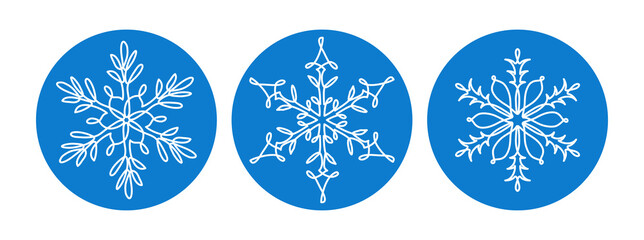 Snowflakes set of icons, signs, symbols. One continuous line art drawing of snowflake. Single line vector illustrations