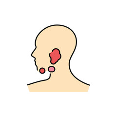 Inflammation of the submandibular lymph nodes color line icon. Human diseases.