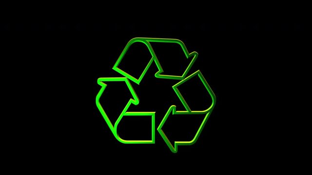 green recycling symbol on black background