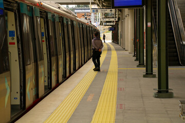 selective focus 03.10.2021 turkey eminonu: train stations remained empty during the coronavirus period. coronavirus era turkey