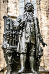 antique statue of J.S. Bach at the old town of Leipzig - germany