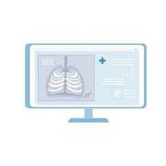 Cartoon flat x-ray photo of human chest on monitor screen isolated on empty background-health care,skeleton anatomy diagnostics,medical treatment,educational material concept,web site banner ad