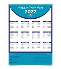 Wall calendar design template for the 2022 year.