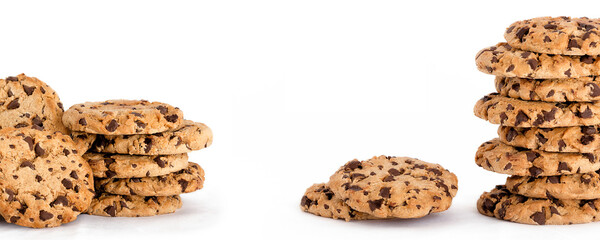 Lots of cookies on white background with copy space for your ad. National cookie day banner concept