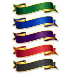 colored wide ribbons with gold trim - obrazy, fototapety, plakaty