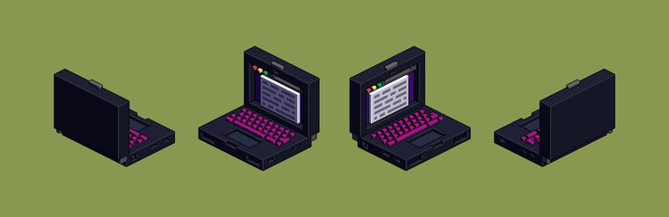 A Pixel Art Style Notebook In Isometric Projection On Four Sides. Vector Illustration.