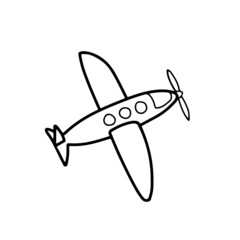 Airplane simple doodle icon. Plane outline logo drawing. Hand drawn logotype isolated on white. Vector illustration