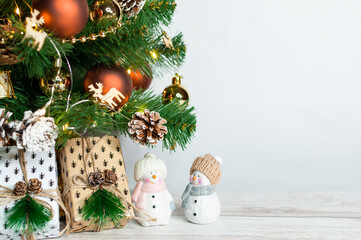 Dull Decorated Christmas Tree . Christmas and new year eve. Noel. Nouvelle annee.