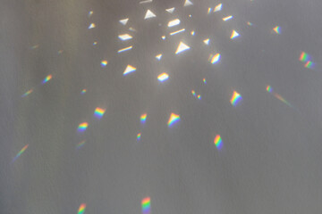 Rainbow light crystal leak overlay background. Prism glass flare effect texture. Sunlight rays, iridescent prismatic