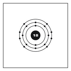 Bohr model representation of the argon atom, number 18 and symbol Ar.
Conceptual vector illustration of argon atom and electron configuration 2, 8, 8.