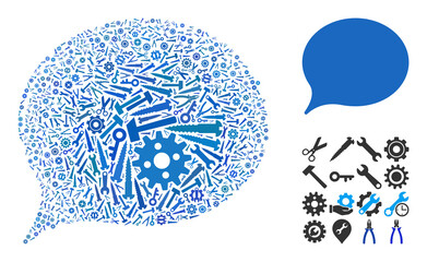 Repair service balloon composition of service tools. Vector balloon is designed from gears, spanners, and other tools, and based on balloon icon. Concept of technician job.