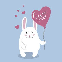 cute rabbit with heart-shaped ballon. I love you 