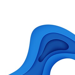 Abstract background with water waves in paper cut style. 3d wallpaper with cut out deep wavy modern cover. Blue color layers with smooth shadow papercut art. Vector illustration, origami shapes