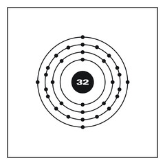 Bohr model representation of the germanium atom, number 32 and symbol Ge.
Conceptual vector illustration of germanium atom and electron configuration 2, 8, 18, 4.