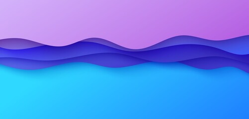 Abstract background in paper cut style. 3d pink purple gradient colors waves with smooth shadow. Vector card illustration with blue backdrop. Top view composition liquid papercut shapes border