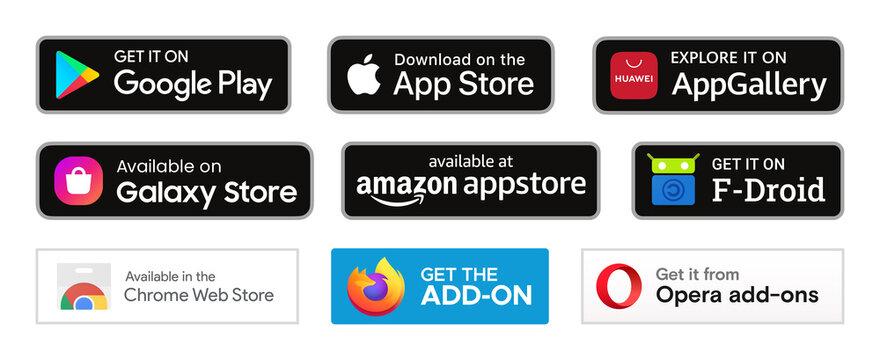 Set Icons Google Play Store, Apple Appstore, Windows Store Banco