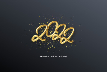Calendar header 2022 realistic metallic gold number on gold glitter background. Happy new year 2022 golden background. Vector illustration
