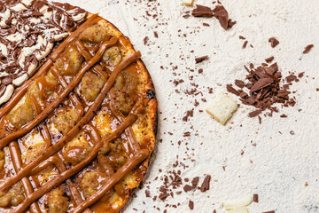 Delicious Pizza Classic Homemade Tomato Sauce Sausage Cheese Onion Meat Pasta Shrimp Restaurant Menu Gourmet on a wooden table