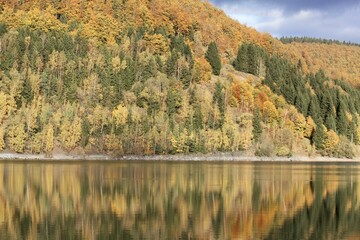 Colored autumn forests in the mountains of the Thuringian Forest