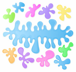 Vector set with multicolored, various forms blots and splashes of paint. It can be used for the design stickers and writing texts, in the background elements of banners, web design.