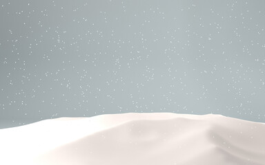 Falling snow background.Winter snowfall landscape, snow mountain, pile of snow on light blue background. 3d rendering