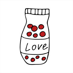 The elixir of love. Vector illustration in doodle style, isolated on a white background. An image of a love potion for Valentine's Day for a greeting message, a postcard.