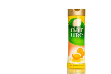 Natural egg shampoo, layout on a white background, with free space for advertising