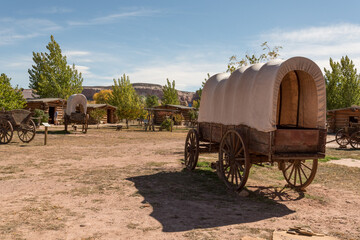 Antique western style covered wagon