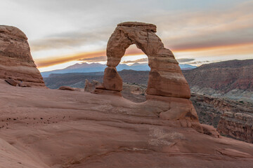 Sunrise over Delicate Arch in the Arches National Park
