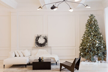 Modern living room with Christmas tree