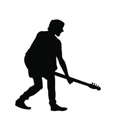 Man playing electric guitar silhouette vector illustration