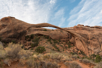 Famous fragile Landscape Arch in the Arches National Park