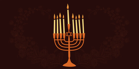 Hanukkah banner with menorah. Jewish holiday  banner. Vector illustration