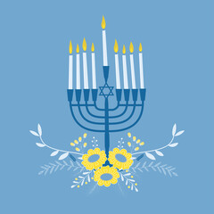 Candlestick at a Jewish holiday. menorah with flowers. Vector illustration
