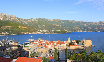 Naklejka na ściany i meble Panoramic view of the Budva Riviera from the observation deck in Budva, Montenegro