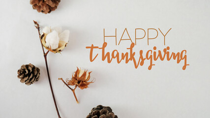 Happy Thanksgiving flat lay background for holiday celebration during fall season.