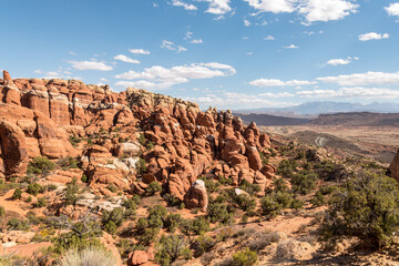 Scenic landscape with fissured rocks in the Arches National Park