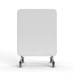 Front view of a Portable Display Fabric Stretch Frame with Round corners on wheels, 3D rendered Illustration.