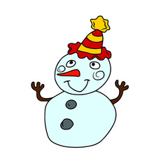 Funny Cute Snowman,Vector children's design for postcard Banners