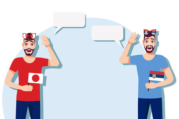 Men with Japanese and Serbian flags. Background for text. Communication between native speakers of Japan and Serbia. Vector illustration.
