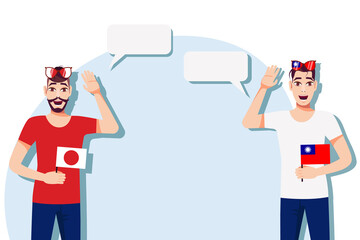 Men with Japanese and Taiwan flags. Background for text. Communication between native speakers of Japan and Taiwan. Vector illustration.