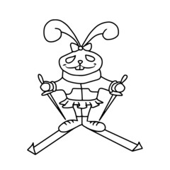 Vector children's design for postcard banners.Bunny girl on skis