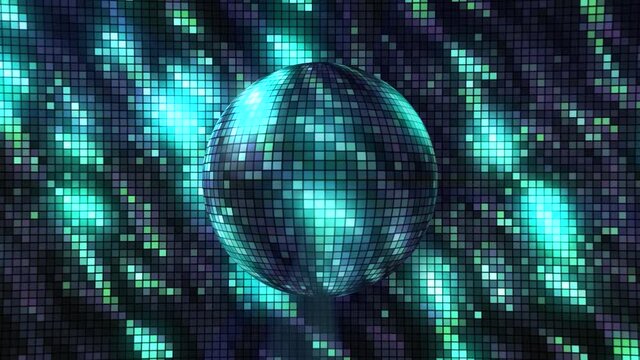 Abstract pixelated spinning bright sphere with the million of glowing particles on a black background, seamless loop. Motion. Rotating round shaped 3D object with glass reflective shards Abstract