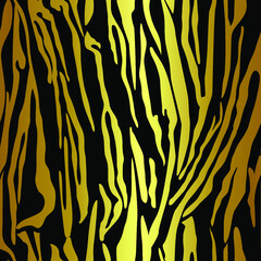 Tiger stripes seamless pattern in vector. Gold ornament on black background, trend of the season 