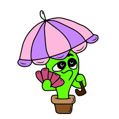 Vector children's design for postcard banners.Cute funny cactus in a pot