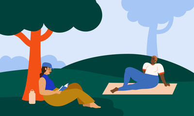 Illustration of two women relaxing at the park